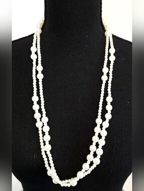Layered Faux Pearl Necklace Multi Strand Long White Statement Classic Elegant